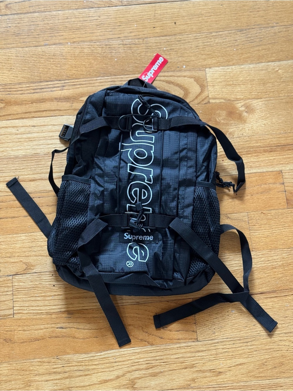 Supreme Black Backpack with Vertical Logo